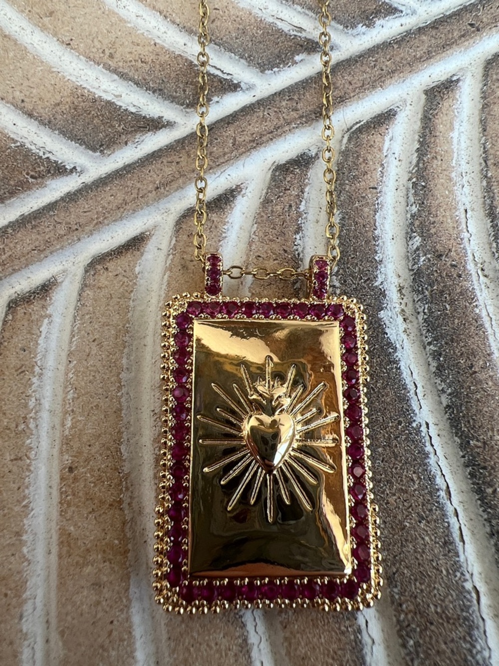 Mayamar 24 Karat Gold Dipped Sacred Heart Pendant Necklace with Rhinestones  NEW